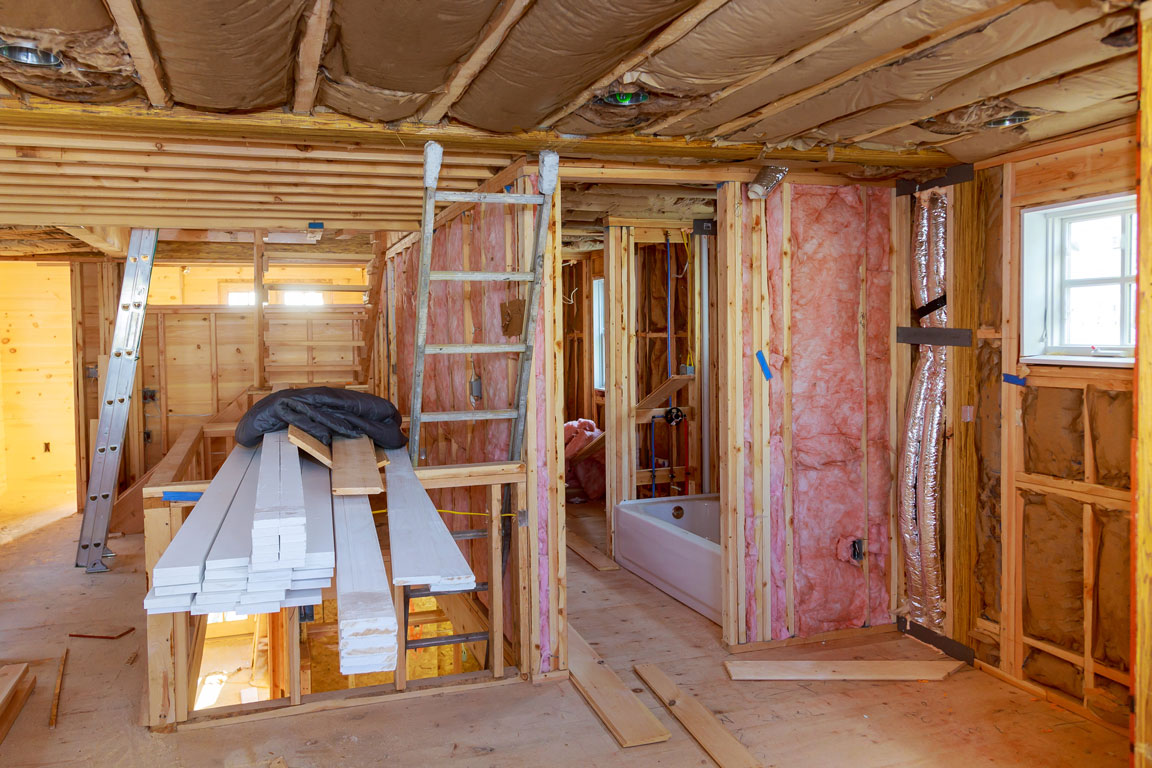 batt fiberglass insulation during home construction