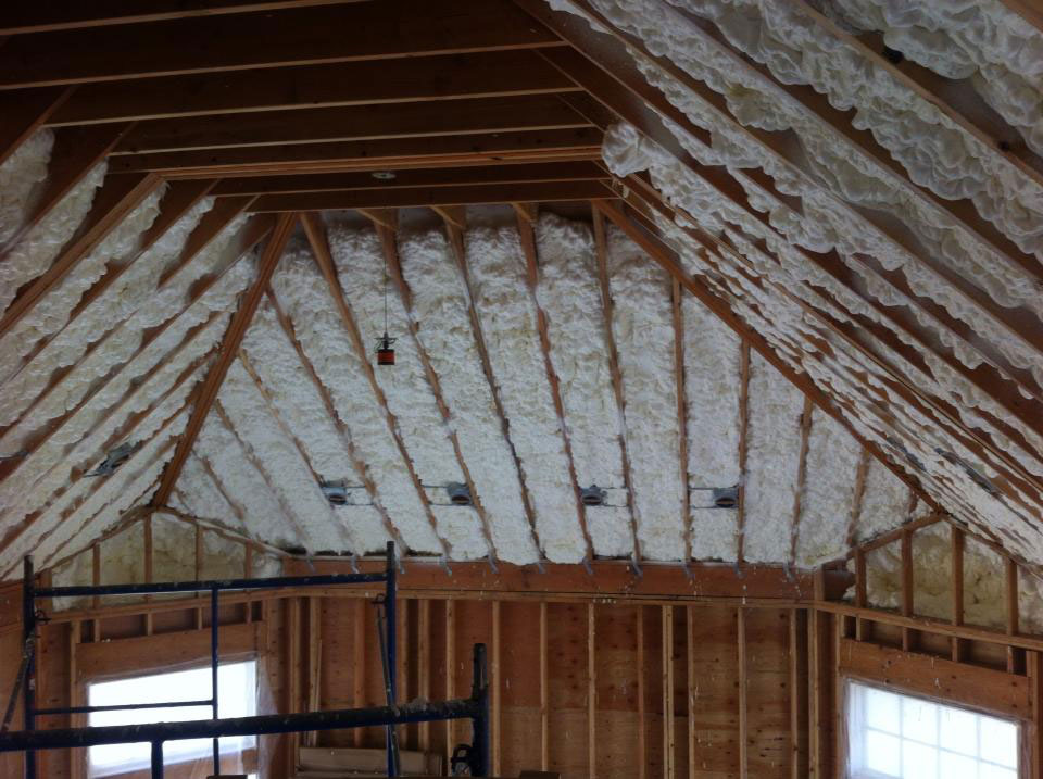 spray foam insulation applied to ceiling