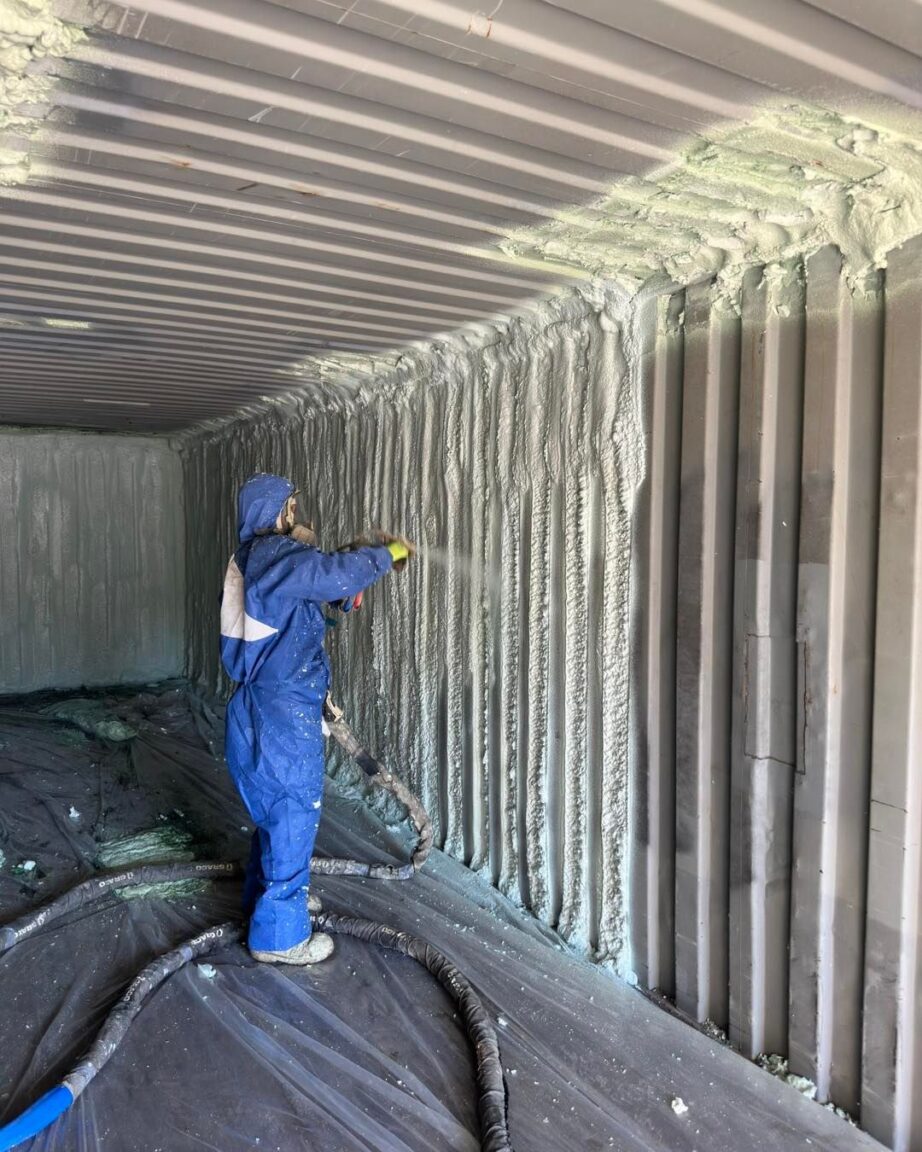 spray foam insulation application in shipping container