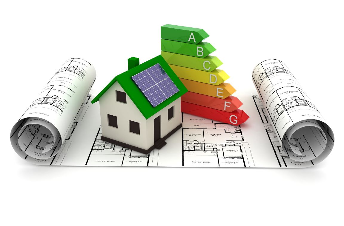 HERS rating scale with a house blueprint